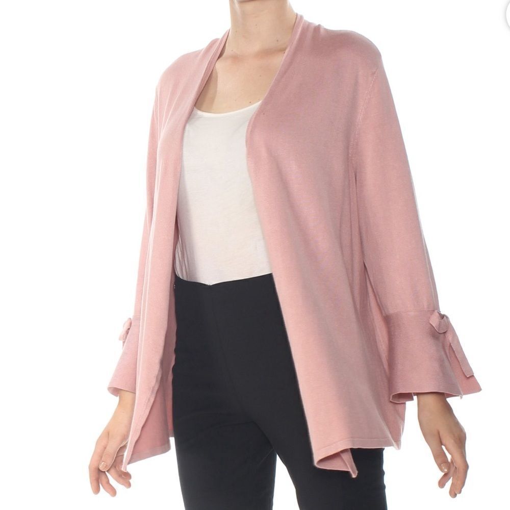 Alfani Pink Bell Tie-Sleeve Open Cardigan - Picture 3 of 7
